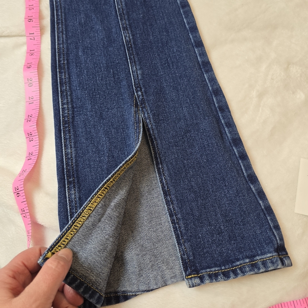 Pacsun Dark Blue Patch Pockets Front Seam Slit High Waisted Bootcut Jeans 26 EUC - Picture 8 of 12